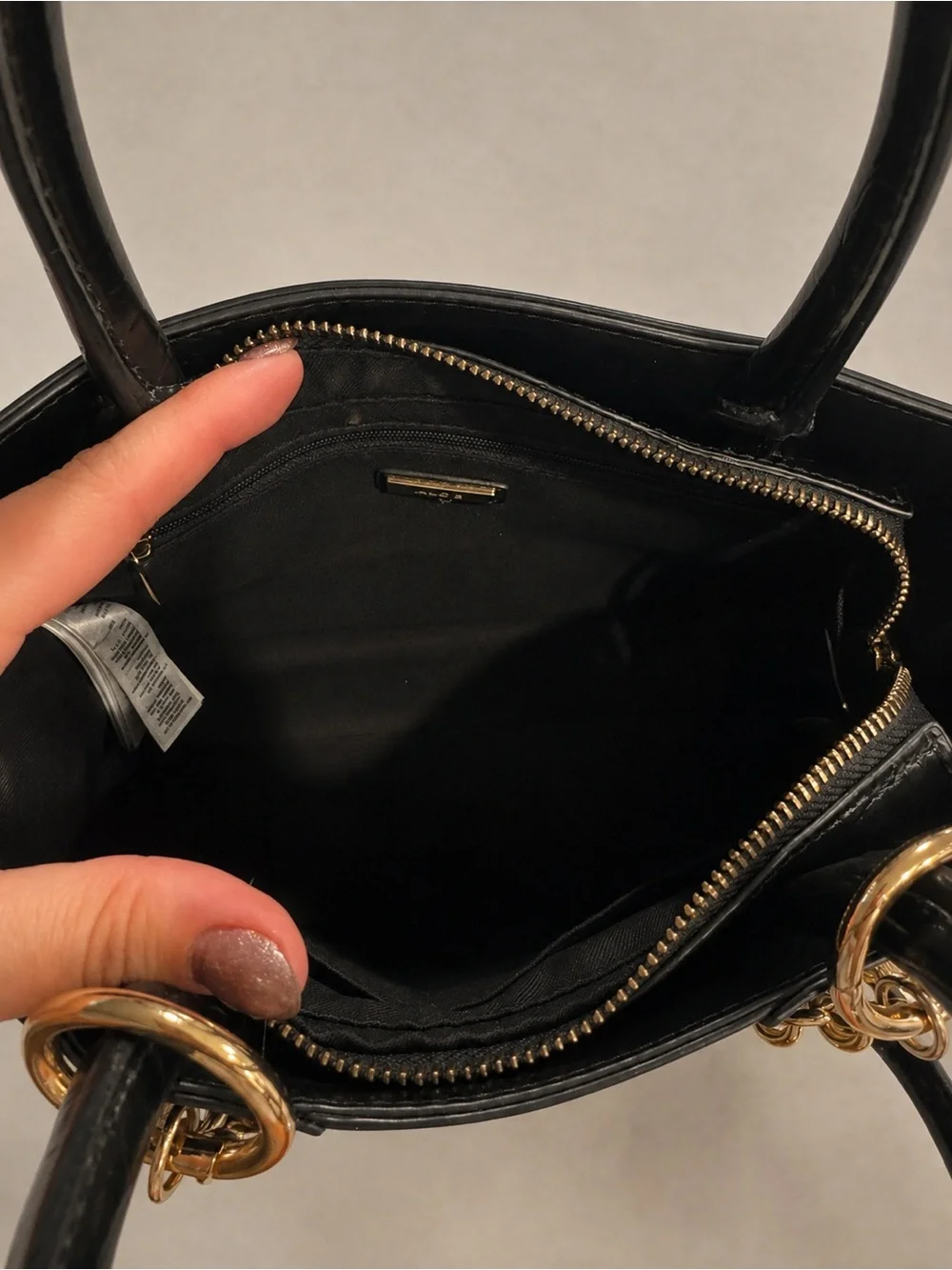 Aldo Black Croc-Embossed Satchel Bag